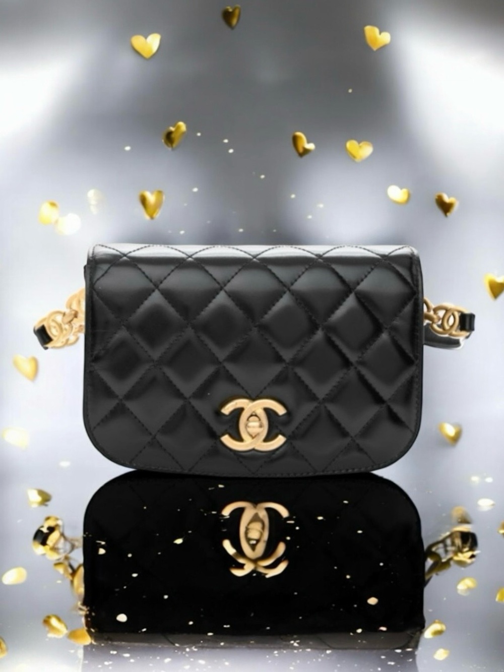 🆕💕CHANEL Black Full Flap Waist Belt Bag Quilted Shiny Calfskin+Suede Antique GHW